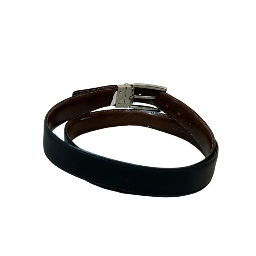 Mens Reversible Leather Belt Black Brown Silver Buckle Dress Casual 42-44